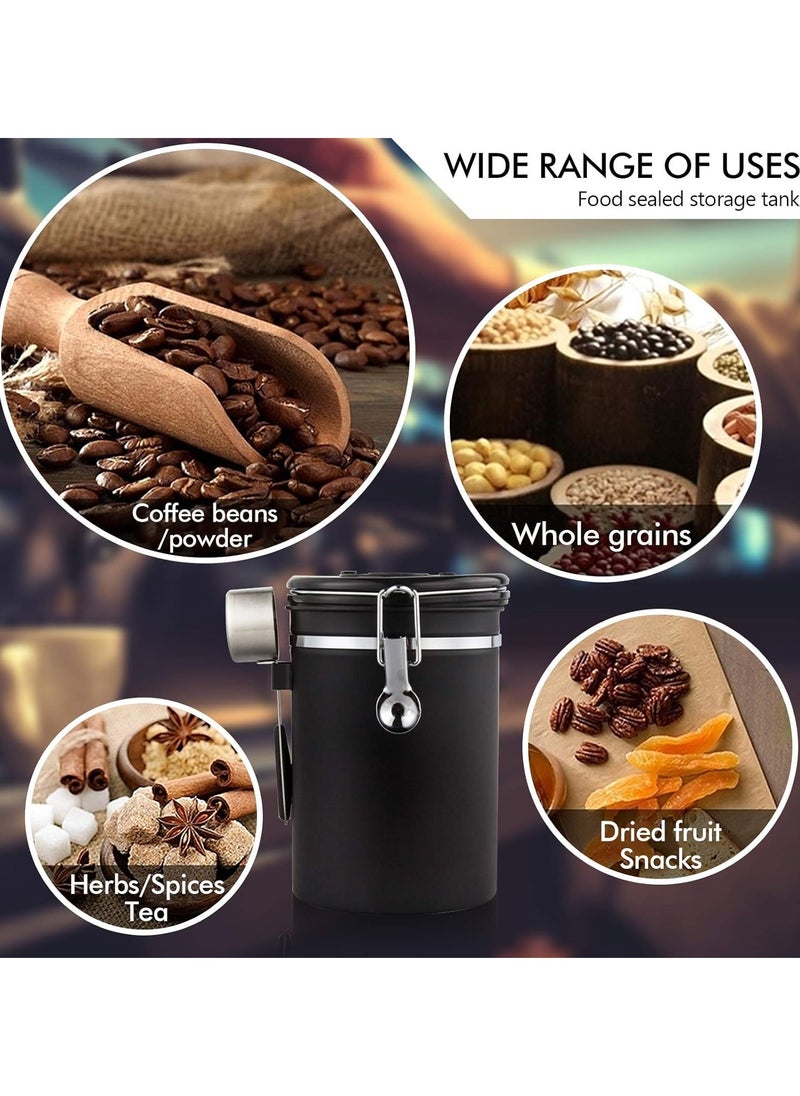 Arabest Airtight Coffee Canister, Coffee Jar for Coffee Grounds and Beans, Stainless Steel Kitchen Coffee Bean Can with Date Tracker and Scoop 1500ml Black  - Image 4