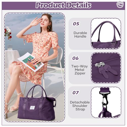SEAFEW Small Gym Bag for Women, Dark Purple Stylish Duffle Travel Bag for Plane, Lightweight Duffle Bag for Women, Sport Gym Tote Bag with Wet Pocket for Yoga, Pilates, Swimming - Image 5