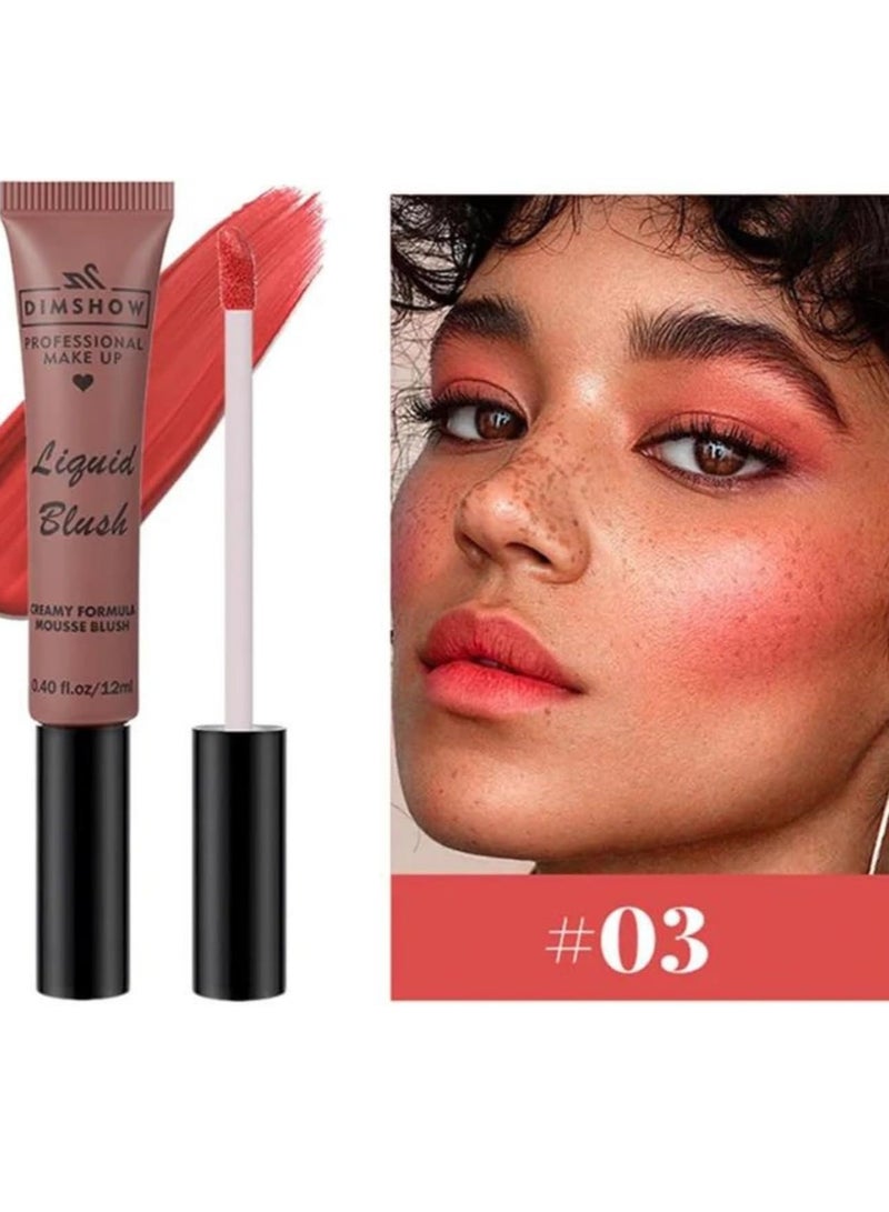 DIMSHOW Liquid Blush Creamy Formula Mousse Blush Creamy Liquid Matte Finish Blusher Face Beauty Makeup Liquid Tinted Mousse Blush Eyeshadow and Lipstick Long Wearing Moisturizing Blush 03 - Image 2