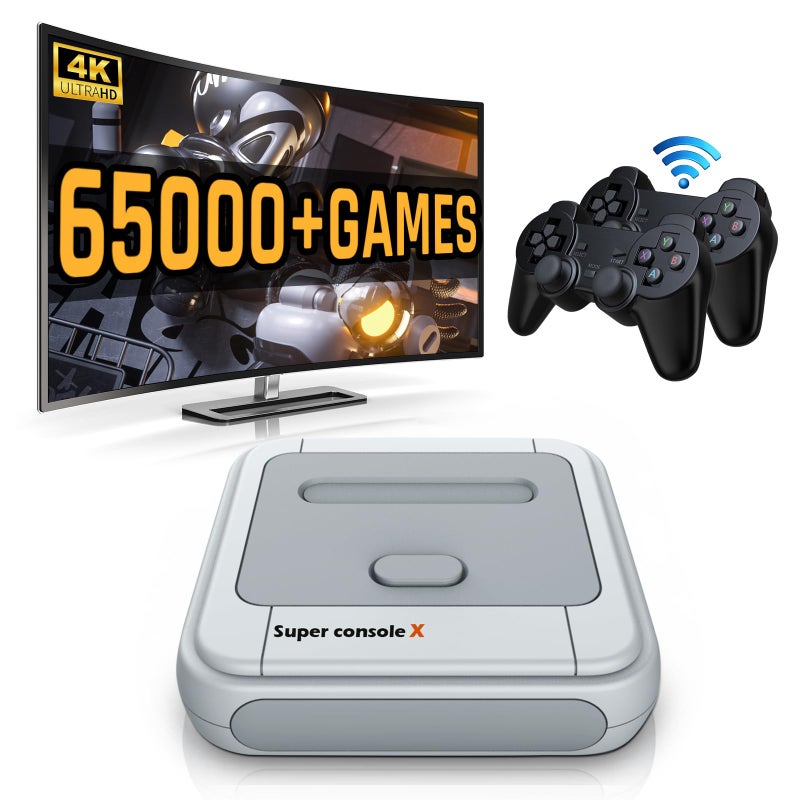 كينهانك Kinhank Super Console X مع 65.000+ ألعاب كلاسيكية ريترو ألعاب فيديو محاكي وحدة تحكم لإخراج HD/AV متوافق مع 60+ محاكيات 2 وحدات تحكم لاسلكية هدية للعطلات - Image 1