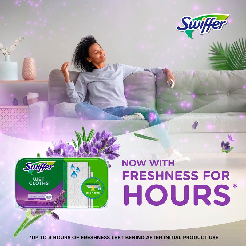 Swiffer Sweep + Mop, Wet Pads Refill, Floor Cleaner for Dirt, Dust, Hair, Cleaning Cloths for Mopping Home, Bathroom, Kitchen, All Purpose Multi-Surface Floor Wipes, Lavender, 24ct - Image 5