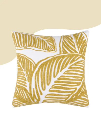 Donetella Decorative leaf Embroidered Cushion Cover yellow/White 45x45Cm (Without Filler)