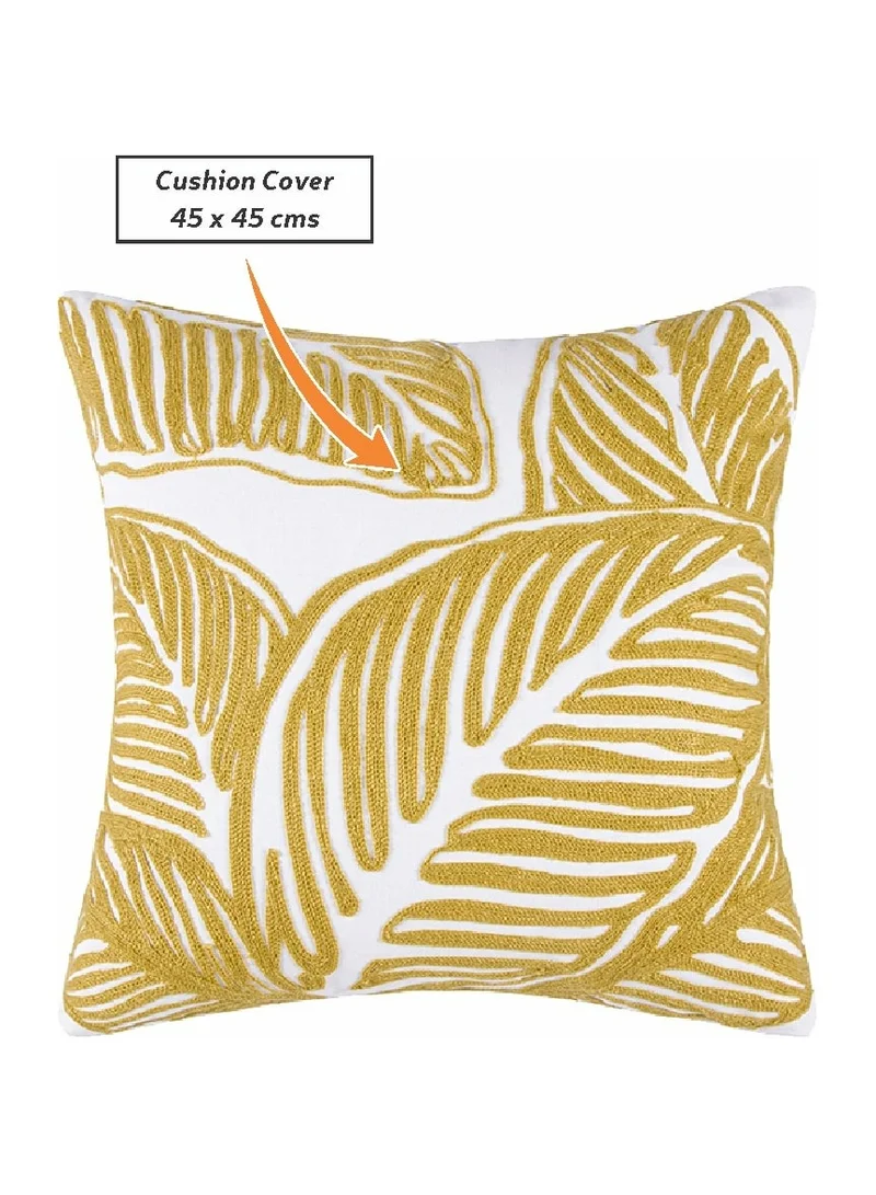 Donetella Decorative leaf Embroidered Cushion Cover yellow/White 45x45Cm (Without Filler)
