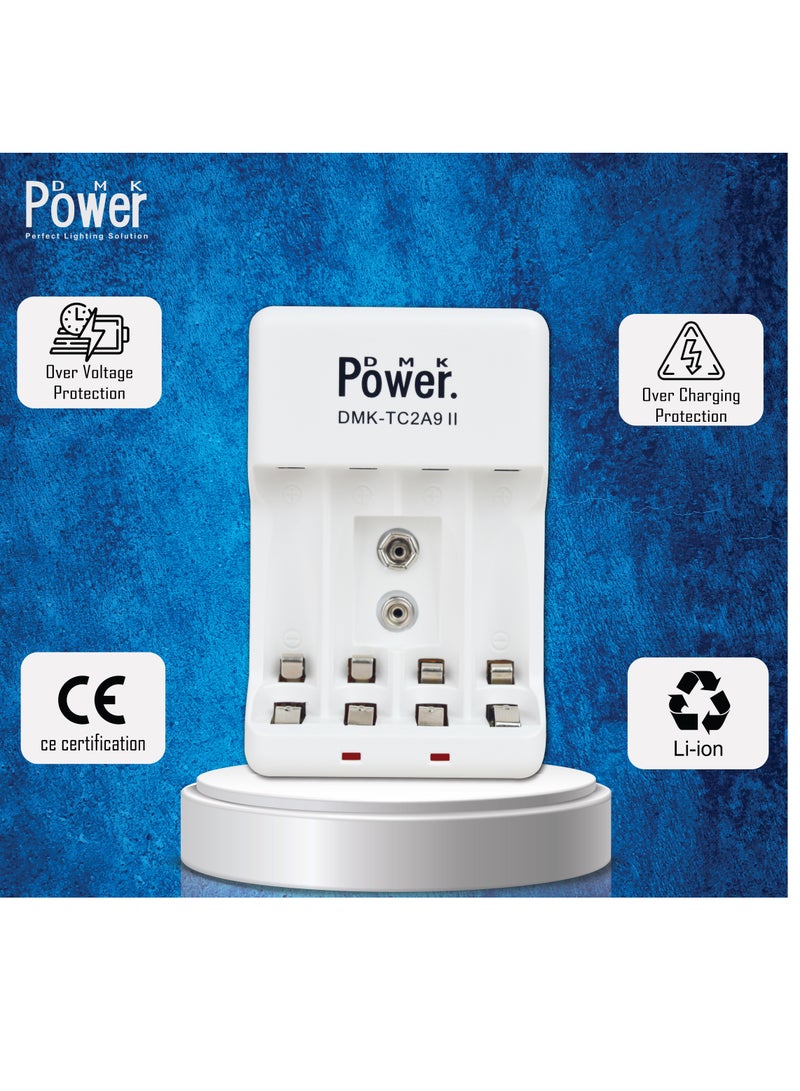 DMK POWER TC2A9 II Battery Charger with 4 AA AAA Slot and 1 9V Slot Compact Design Your Portable Power Solution for Rechargeable Batteries Anytime, Anywhere - Image 2