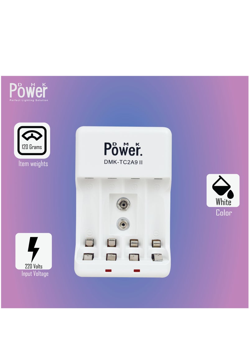 DMK POWER TC2A9 II Battery Charger with 4 AA AAA Slot and 1 9V Slot Compact Design Your Portable Power Solution for Rechargeable Batteries Anytime, Anywhere - Image 3