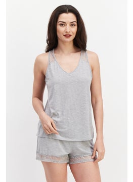 Women 2 Pieces Heather Top And Short Pajama Set, Heather