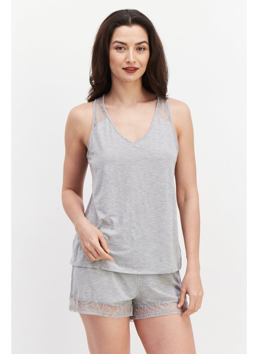 Flora By Flora Nikrooz - Women 2 Pieces Heather Top And Short Pajama Set, Heather - Image 1