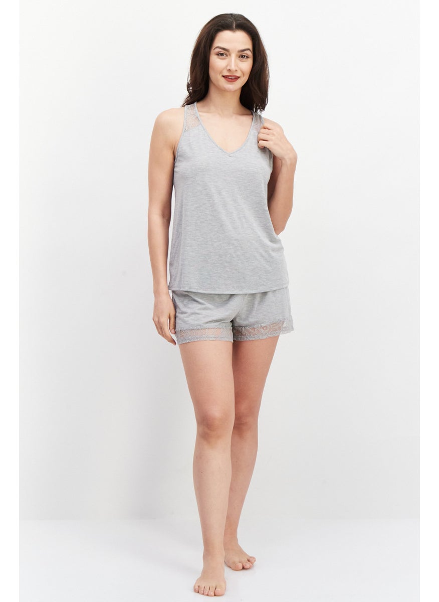 Flora By Flora Nikrooz - Women 2 Pieces Heather Top And Short Pajama Set, Heather - Image 1