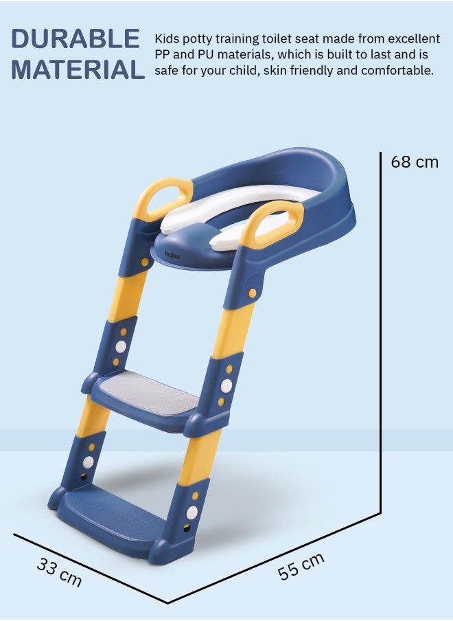 BAYBEE - Aura Baby Potty Seat With Ladder For Western Toilets Kids Toilet Potty Training Seat For Baby With Handle Cushion Kids Potty Chair Kids Potty Seat For Baby Kids 2 To 5 Years Boys Girls Yellow - Image 1