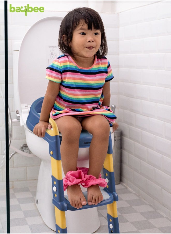 BAYBEE - Aura Baby Potty Seat With Ladder For Western Toilets Kids Toilet Potty Training Seat For Baby With Handle Cushion Kids Potty Chair Kids Potty Seat For Baby Kids 2 To 5 Years Boys Girls Yellow - Image 1