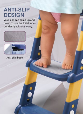 Aura Baby Potty Seat With Ladder For Western Toilets Kids Toilet Potty Training Seat For Baby With Handle Cushion Kids Potty Chair Kids Potty Seat For Baby Kids 2 To 5 Years Boys Girls Blue - view 4