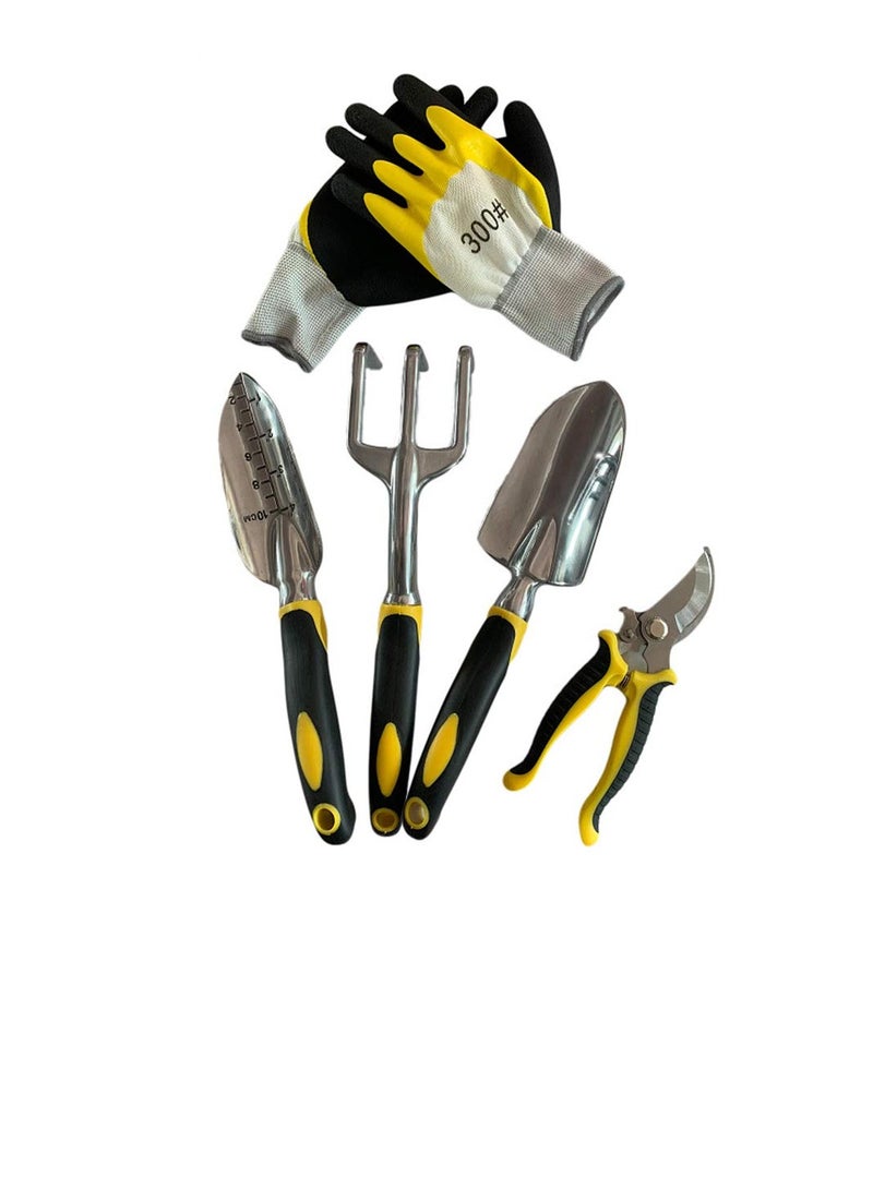 5 Piece Heavy Duty Garden Tools Set - Pruning Shears, Garden Gloves, and Succulent Tools with Soft Rubberized Non-Slip Handles for Efficient Gardening  - Image 4