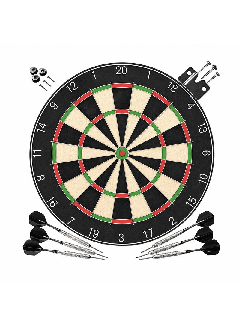 DEXO Bristle Steel Tip Dartboard Set with Staple-Free Bullseye, Galvanized Metal Radial Spider Wire Includes 6 Darts, Black, 17 inch - Image 1