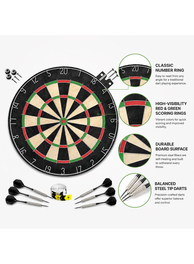 DEXO Bristle Steel Tip Dartboard Set with Staple-Free Bullseye, Galvanized Metal Radial Spider Wire Includes 6 Darts, Black, 17 inch - Image 3