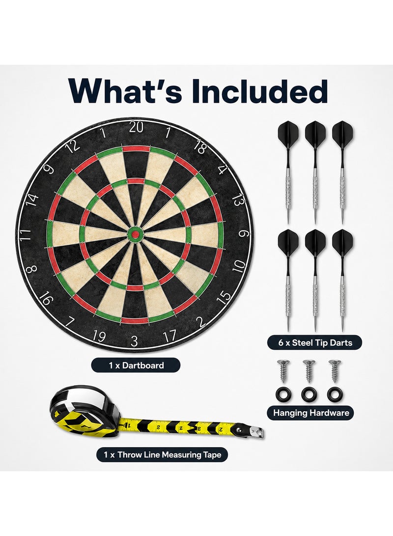 DEXO Bristle Steel Tip Dartboard Set with Staple-Free Bullseye, Galvanized Metal Radial Spider Wire Includes 6 Darts, Black, 17 inch - Image 5