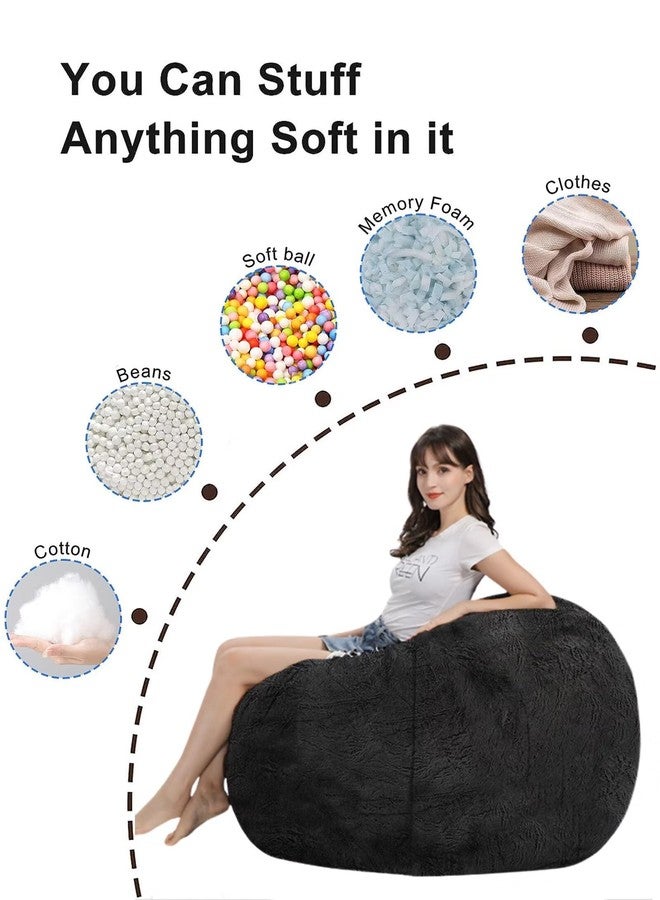 HDMLDP Bean Bag Chair for Adults Kids Without Filling Comfy Fluffy Giant Round Beanbag Lazy Sofa Cover for Reading Chair Floor Chair, 6FT, Black - Image 4