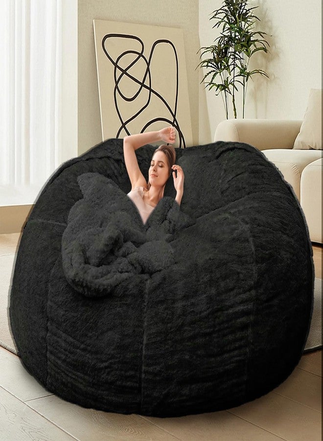 HDMLDP Bean Bag Chair for Adults Kids Without Filling Comfy Fluffy Giant Round Beanbag Lazy Sofa Cover for Reading Chair Floor Chair, 6FT, Black - Image 1