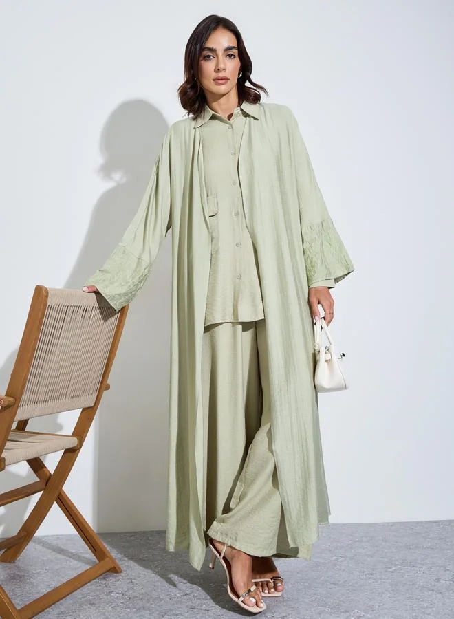 Amirah front open abaya with embroidered lace at sleeve hem
