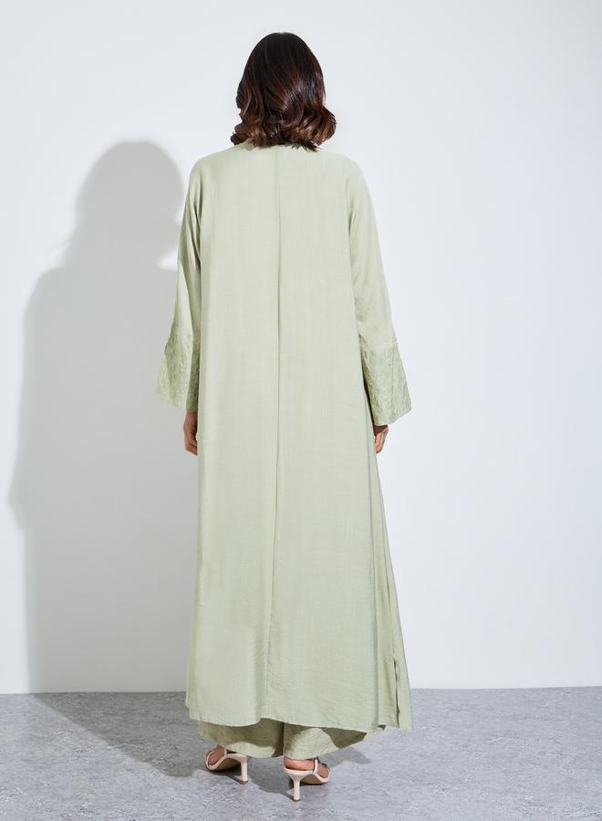 Amirah front open abaya with embroidered lace at sleeve hem - Image 3
