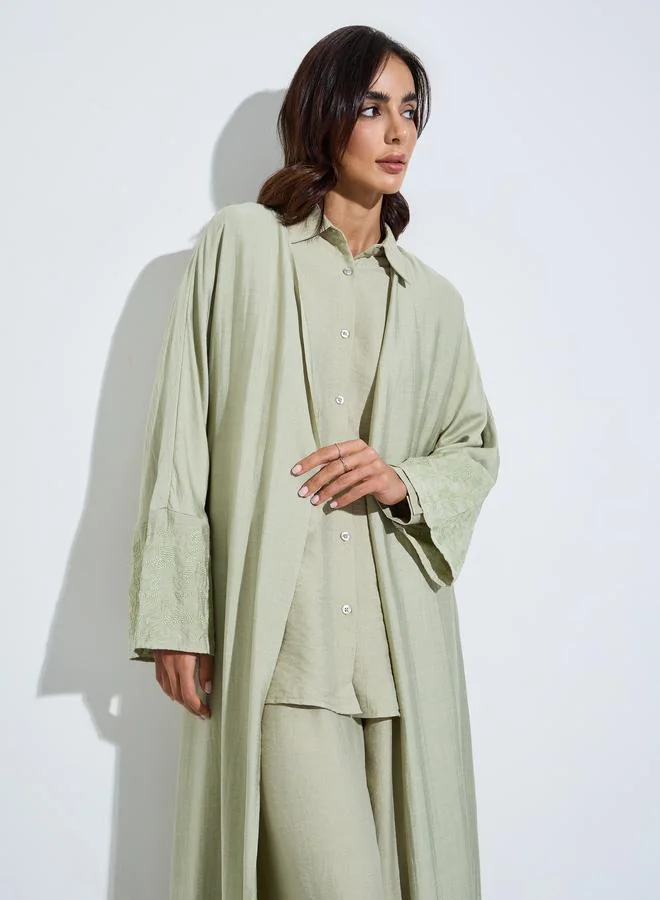 Amirah front open abaya with embroidered lace at sleeve hem