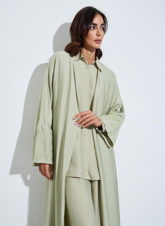 Amirah front open abaya with embroidered lace at sleeve hem - Image 2