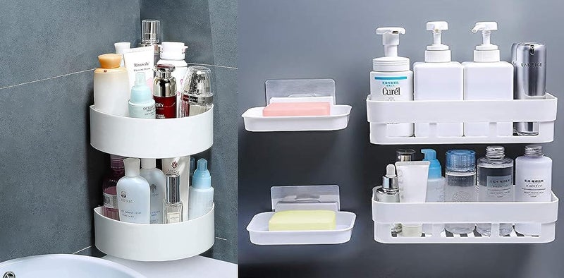 SHOPITECH Combo of 6 Bathroom Shelf RackKitchen ShelfWardrobe ShelfPerfume Rack Plastic Wall Shelf 2 Bathroom Shelves 2 Corner Shelf Bathroom 2 Soap Shelf - Image 1