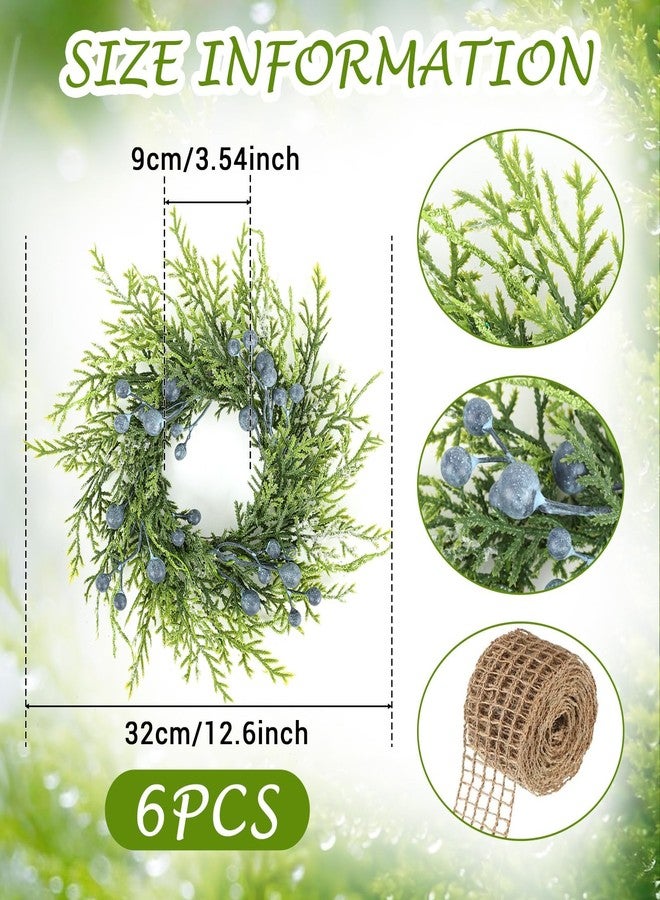 YLOLUL 6 PCS Small Winter Blue Berry Cabinet Wreath Artificial Mini Kitchen Wreaths Vintage Swags Wreath with Retro Burlap Ribbon for Farmhouse Rustic Home Front Door Window Pillar Wedding Chair Wall - Image 4
