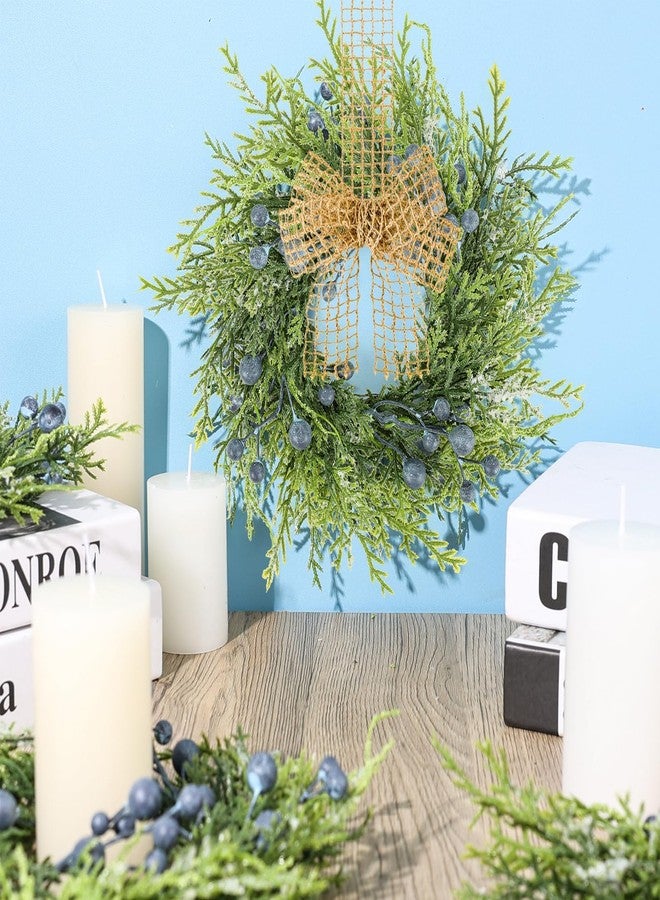 YLOLUL 6 PCS Small Winter Blue Berry Cabinet Wreath Artificial Mini Kitchen Wreaths Vintage Swags Wreath with Retro Burlap Ribbon for Farmhouse Rustic Home Front Door Window Pillar Wedding Chair Wall - Image 2