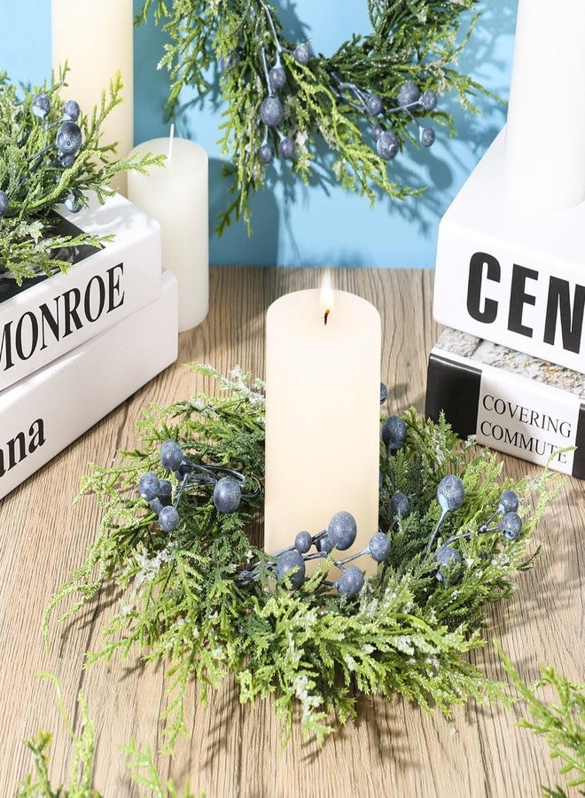 YLOLUL 6 PCS Small Winter Blue Berry Cabinet Wreath Artificial Mini Kitchen Wreaths Vintage Swags Wreath with Retro Burlap Ribbon for Farmhouse Rustic Home Front Door Window Pillar Wedding Chair Wall - Image 3