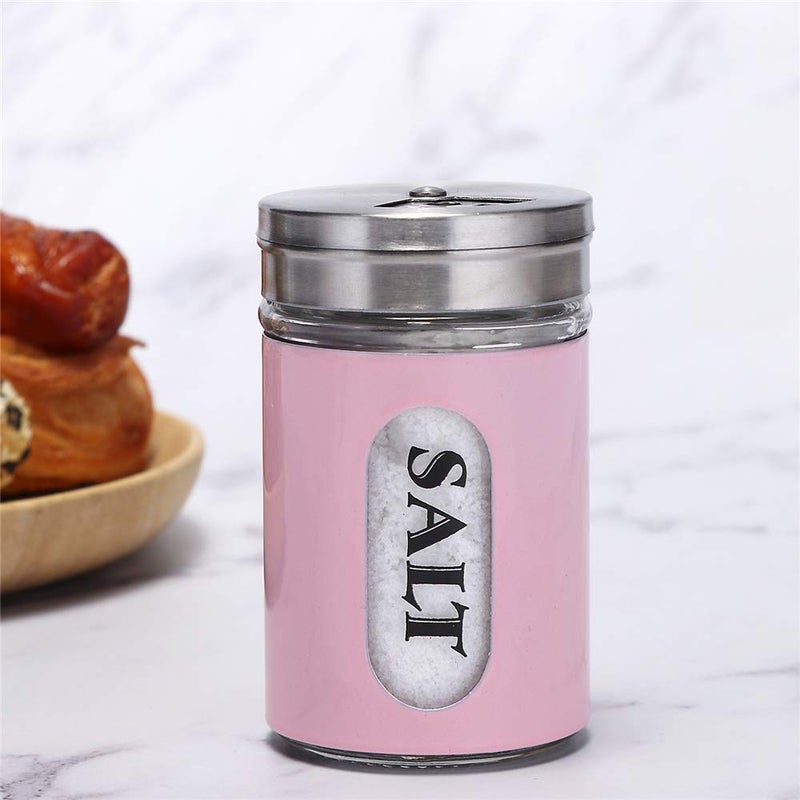 STJKBDFC Salt and Pepper Shakers Stainless Steel and Glass Set with Adjustable Pour Holes (Pink) - Image 4