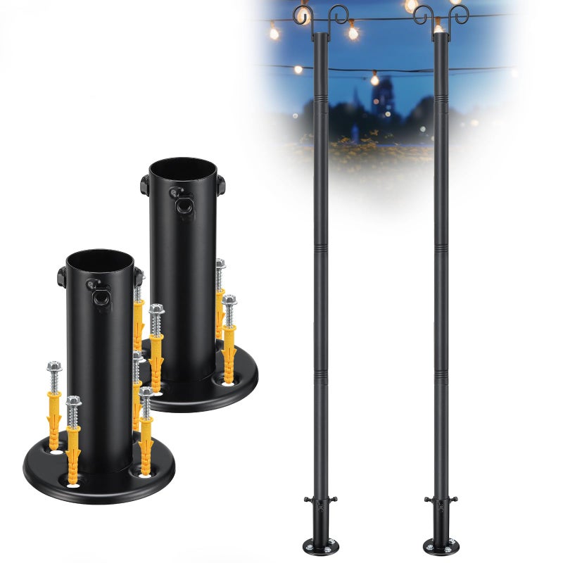 Oliynedy String Light Poles for Outside Deck 2 Pack 8FTHeavy Duty Metal Garden Outdoor Light Poles for Solar String Light Bulbs Hanging Kit for Yard Garden Fence Post Deck Party Wedding - Image 1