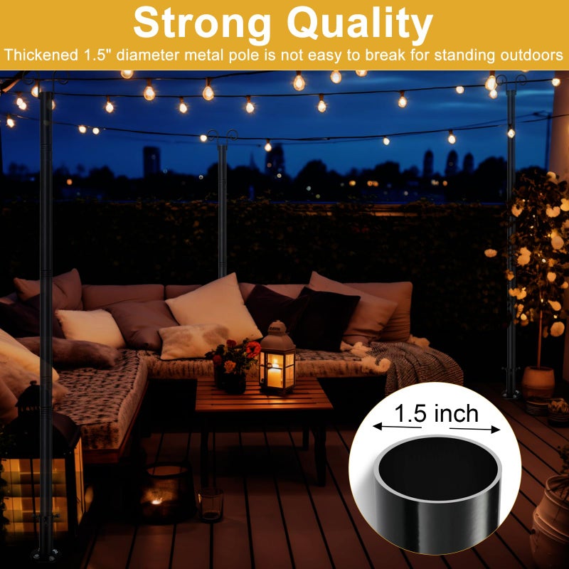 Oliynedy String Light Poles for Outside Deck 2 Pack 8FTHeavy Duty Metal Garden Outdoor Light Poles for Solar String Light Bulbs Hanging Kit for Yard Garden Fence Post Deck Party Wedding - Image 4