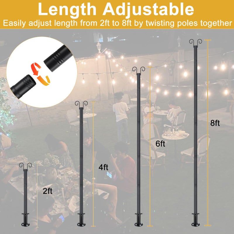 Oliynedy String Light Poles for Outside Deck 2 Pack 8FTHeavy Duty Metal Garden Outdoor Light Poles for Solar String Light Bulbs Hanging Kit for Yard Garden Fence Post Deck Party Wedding - Image 5