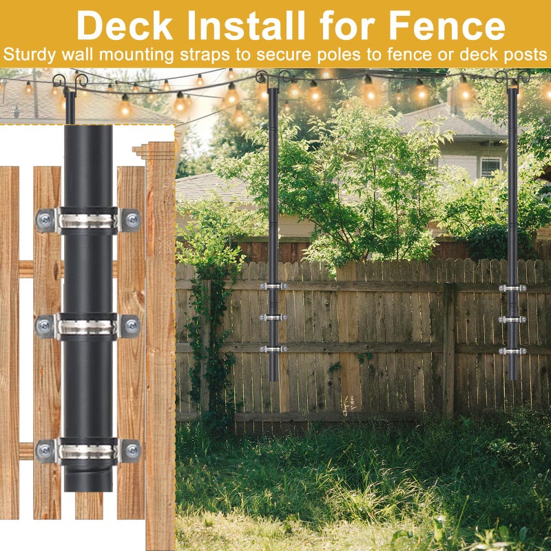 Oliynedy String Light Poles for Outside Deck 2 Pack 8FTHeavy Duty Metal Garden Outdoor Light Poles for Solar String Light Bulbs Hanging Kit for Yard Garden Fence Post Deck Party Wedding - Image 3