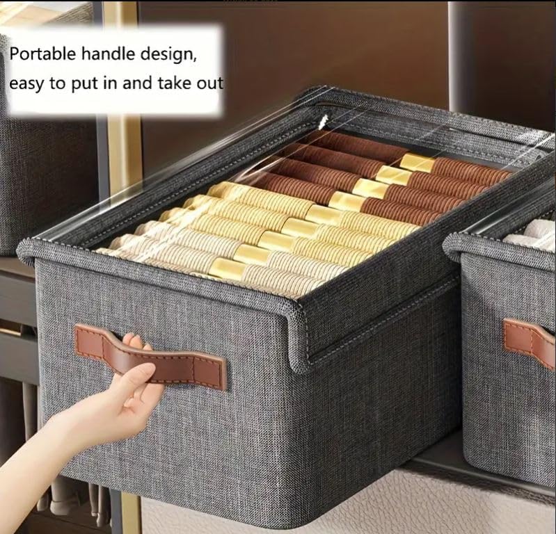 ZEXREL ZEXREL Wardrobe Organizer for Clothes with Metal Frame Rectangle Storage Baskets for Clothing Fabric Storage Box with Handles Shelf Basket for Storage Clothes Pants Jeans Sweater 3  - Image 2