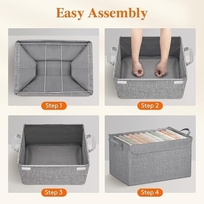 ZEXREL ZEXREL Wardrobe Organizer for Clothes with Metal Frame Rectangle Storage Baskets for Clothing Fabric Storage Box with Handles Shelf Basket for Storage Clothes Pants Jeans Sweater 3  - Image 5