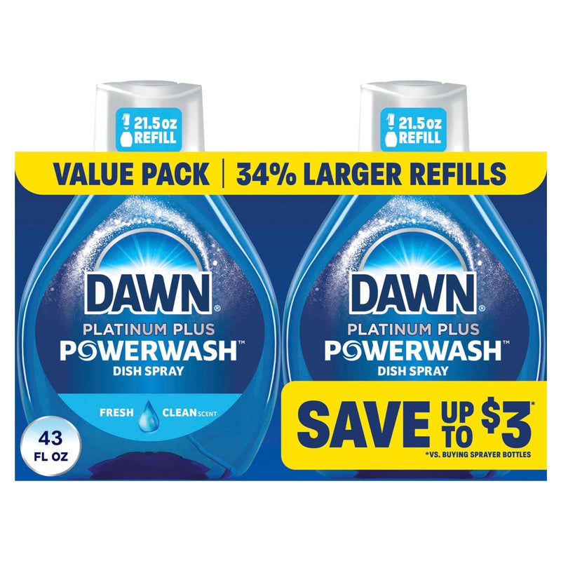 Dawn Powerwash Fresh Dish Spray, Liquid Dish Soap, Dish Soap Refill, Dish Detergent Liquid, 2 Refills, 43 Fl Oz - Image 1