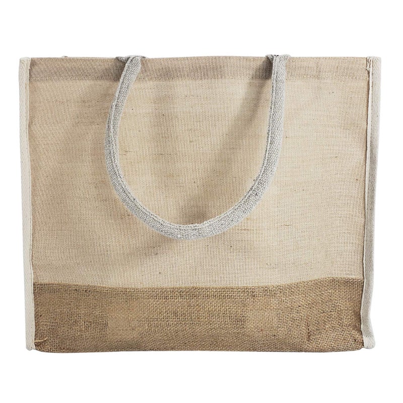 Reusable Jute Canvas Tote Bags wFull Gusset Laminated Interior Hessian Burlap Bags for Work School Shopping Daily Use Natural Set of 6 Large 155 x 1375 x 6