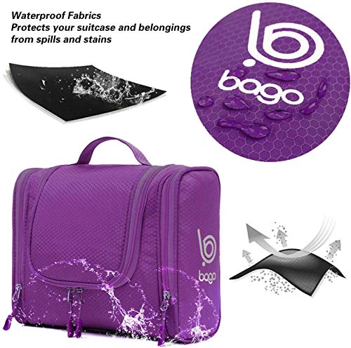 Bago Travel Toiletry Bag for Women and Men - Large Waterproof Hanging Toiletry Bag for Bathroom and Travel Bag for Toiletries Organizer (Purple) - Image 4