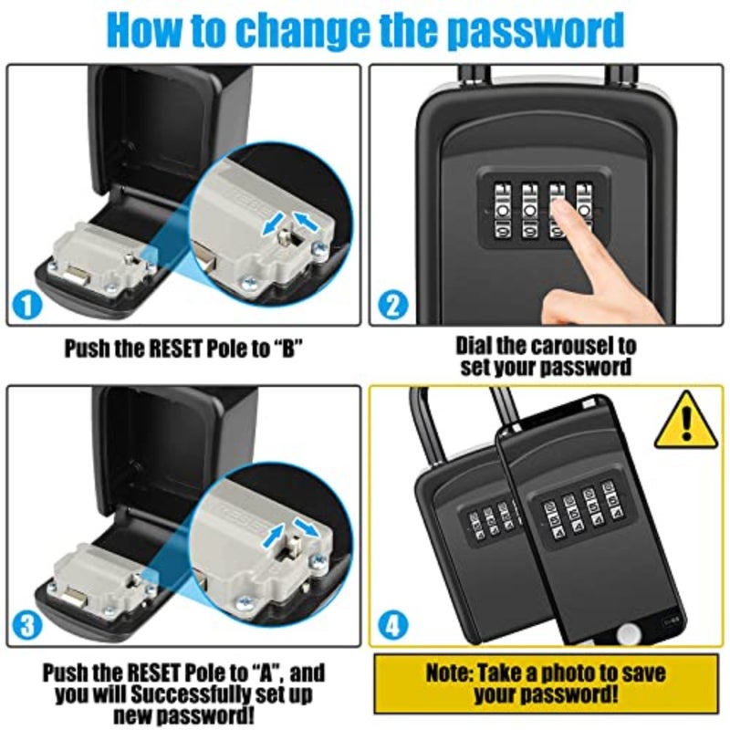 Key Safe Portable Lock Box for Keys Outdoor with Removable Shackle Hangable Combination Key Lock Box For Home Office Garage School Weather-Resistant Steel Construction 4-Digit Resettable Code - Image 5