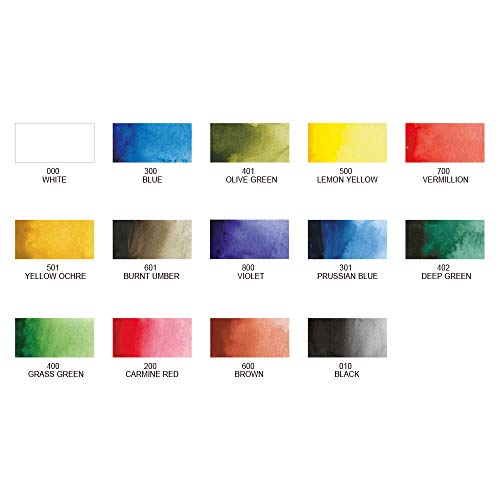 Kuretake WATERCOLOUR TRANSPARENT 14 colors set with fineliner pen and water brush pen, Portable, In a compact box, Vibrant watercolors, For professional and hobbyist, AP-Certified, Made in Japan - Image 3