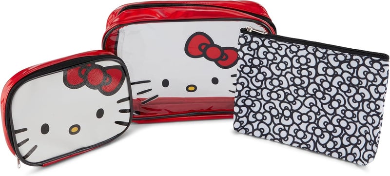 Sanrio Hello Kitty Cosmetic Case Set - Girls, Boys, Teens, Adults - Officially Licensed Hello Kitty Travel Cosmetic Case 3 Piece Set (Red) 