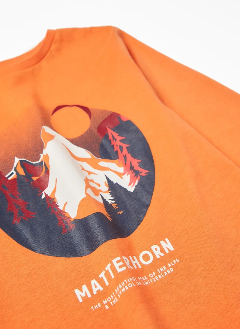 زيبي Long Sleeve Cotton T-shirt for Boys 'Matterhorn', Orange