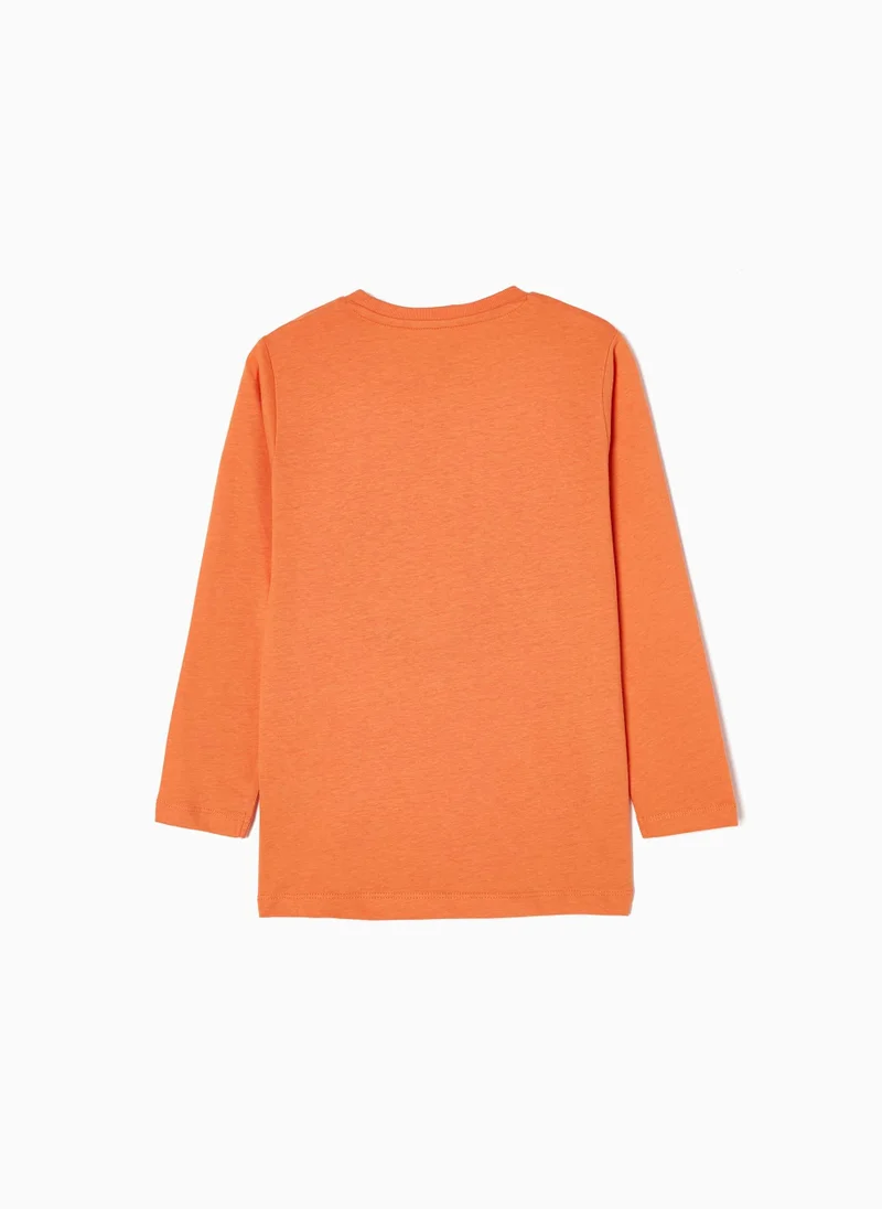 زيبي Long Sleeve Cotton T-shirt for Boys 'Matterhorn', Orange