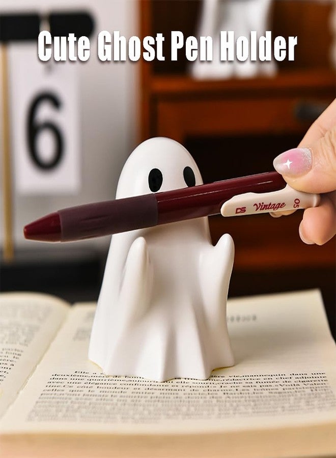 OULIGET Cute Ghost Pen Holder,Halloween Ghosts Resin Figurine Decoration,Adorable Pencil Stand,Humorous Desktop Art Piece for Indoor Halloween Party Tabletop Home Shelf - Image 3