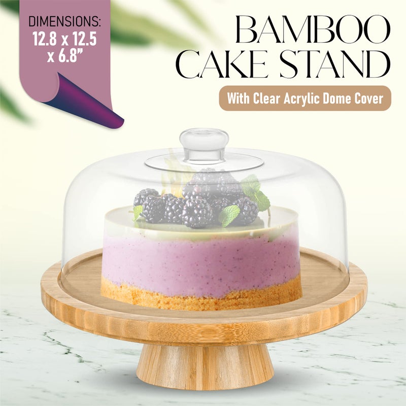CHEF'S UNIQUE 6-in-1 Bamboo Cake Stand with Dome â€“ Multifunctional Serving Platter, Punch Bowl, Salad Bowl, Chip & Dip Tray, Dessert Display with Clear Acrylic Cover - Image 4