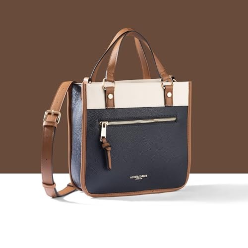 Accessorize حقيبة يد نسائية من Accessorize London باللون الأزرق البحري مع تصميم كتل لونية صغيرة وحزام قابل للفصل والتعديل | حقيبة يد للعمل | حقيبة يد للسيدات | حقيبة كتف أنيقة | هدية للنساء - Image 3