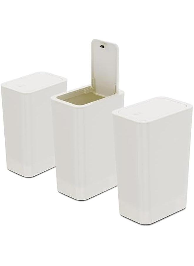 HOOKOR - Durku 3 Pack 2.6 Gallon / 10L Bathroom Trash Can with Lid,Kitchen Garbage Can Small Trash Bin Waste Basket for Bathroom,Kitchen,Bedroom,Living Room,Office (White) - Image 1