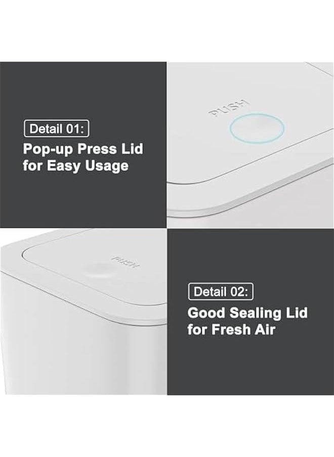 HOOKOR - Durku 3 Pack 2.6 Gallon / 10L Bathroom Trash Can with Lid,Kitchen Garbage Can Small Trash Bin Waste Basket for Bathroom,Kitchen,Bedroom,Living Room,Office (White) - Image 1