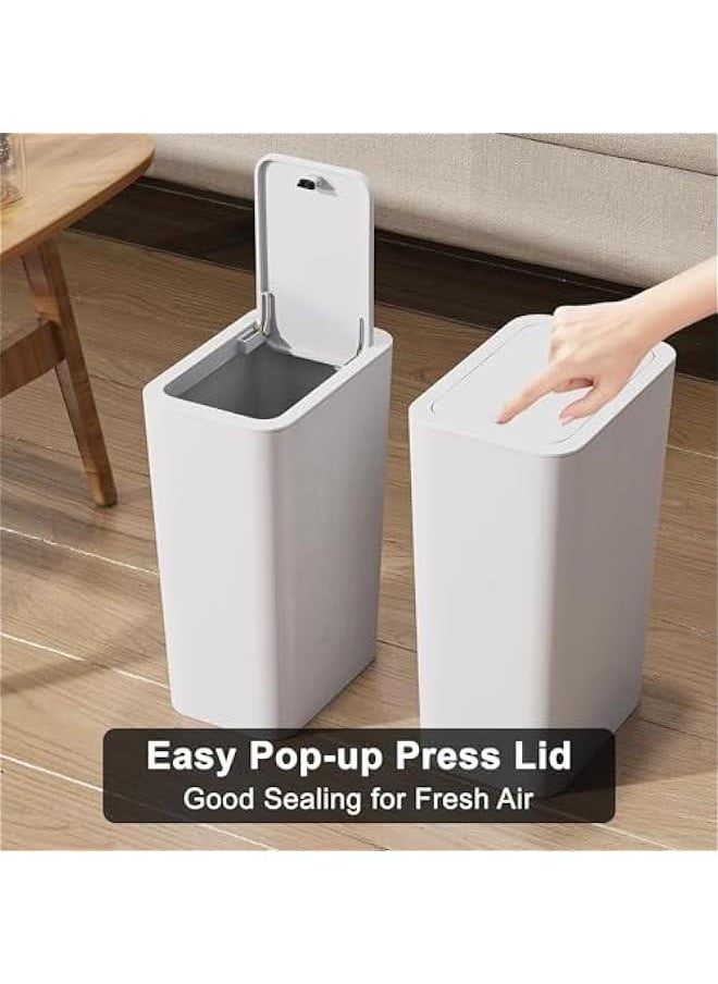 HOOKOR - Durku 3 Pack 2.6 Gallon / 10L Bathroom Trash Can with Lid,Kitchen Garbage Can Small Trash Bin Waste Basket for Bathroom,Kitchen,Bedroom,Living Room,Office (White) - Image 1